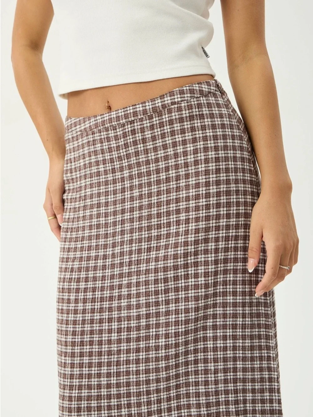 Afends Base Seersucker Maxi Skirt - Coffee Check NWT - Picture 5 of 9